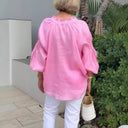 Balloon Sleeve Women's Blouse with Button Detail