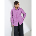 Chic Striped Blouse with Classic Collar and Pockets