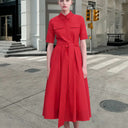 Chic Women's Fitted Belt Shirt Dress