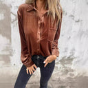 Stylish Velour Blouse with Chest Pocket for Women