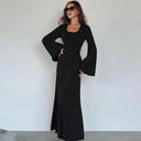 Chic Women's Maxi Dress with Ribbed Design and Stylish Cut-On Sleeves