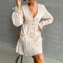 Chic Mini Dress with V-Neck and Puffed Sleeves