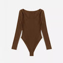 Textured Cotton Long Sleeve Bodysuit for Women