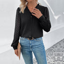Chic Blouse with Sheer Ruffled Sleeves and Button Detail