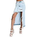 Asymmetrical Denim Skirt with Frayed Edges for Women