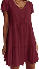 Chic V-Neck Dress with Ruffled Hem and Convenient Pockets for Women