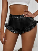 Ruffle-Detail High Waist Faux Leather Shorts for Women