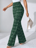 Chic High-Waisted Flared Trousers in Stylish Check Print