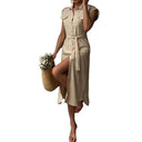 Chic Women's Shirt Dress with Tie Belt & Flap Pockets