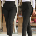 High-Waisted Slim Fit Women's Pants with Decorative Stitching