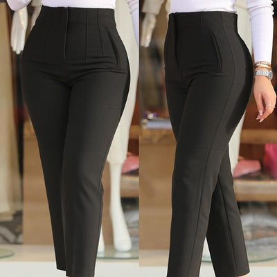 High-Waisted Slim Fit Women's Pants with Decorative Stitching