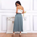 Chic Midi Skirt with Gathered Waist and Bow Accents