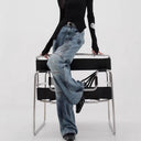 Fashionable Wide-Leg Jeans with Unique Stitching for Women