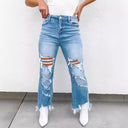 High-Waisted Women's Flared Jeans with Distressed Design