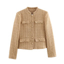 Chic Women's Blazer Jacket in Classic Tweed with Button Accents
