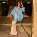 Chic Linen Blouse with Knot Closure for Women