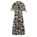 Floral Midi Dress with Stylish Collar & Belt