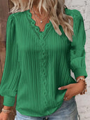 Textured Ladies' Blouse with Romantic Lace Accents