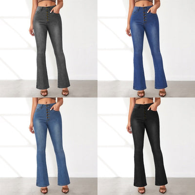 Trendy High Waist Flared Jeans with Button Details for Women