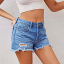 Trendy Women's Frayed Hem Denim Shorts