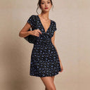 Floral Cut Short Sleeve Dress with Wrap Design