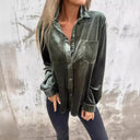 Stylish Velour Blouse with Chest Pocket for Women