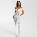 Off-Shoulder Lace Maxi Dress with Ruffle Accents