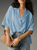 V-Neck Women's Blouse with Flowing Sleeves