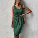 Women's Midi Dress with High Collar and Adjustable Belt