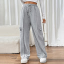 Elastic Waist Cargo Pants with Side Pockets for Women