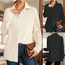 Charming Textured Rib Blouse with Button Placket for Women