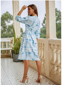 Chic Puff Sleeve Dress with Tie-Dye Design