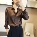Women's Satin Blouse with Ruffle Accents