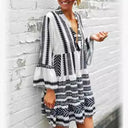 Graphic Pattern Women's Wrap Dress with Statement Sleeves