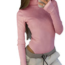 High Collar Ribbed Texture Ladies Bodysuit