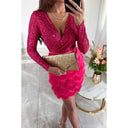 Elegant V-Neck Cocktail Dress with Statement Sleeves