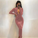 Chic Velvet Dress with Elegant Deep Neckline and Long Sleeves
