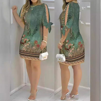 Floral Pattern Women's Dress with Shoulder Cutouts