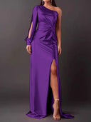 Chic Women's Asymmetrical Evening Dress with Pleats
