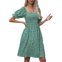 Floral Puff Sleeve Dress with Elastic Waist