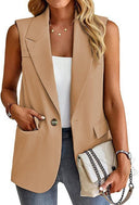 Chic Women's Sleeveless Blazer with Stylish Waist Accents and Convenient Pockets