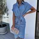 Chic Women's Ruffle Shirt Dress with Waist Belt
