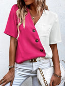 Asymmetrical Women's Blouse with Button Accents