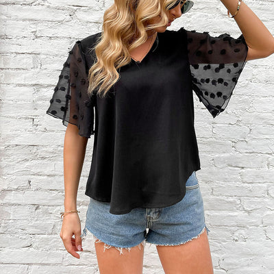 Chic Women's V-Neck Blouse with Ruffle Accents