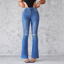 High-Waisted Women's Flared Jeans with Stylish Rips