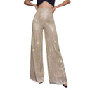 Chic Glitter Stripe Maxi Pants with Wide Leg
