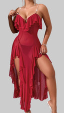 Maxi Dress with Ruffles and Side Slit for Women
