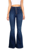 High-Waisted Flared Jeans with Chic Button Detail