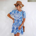 Floral Print Dress with Elastic Waistband for Women