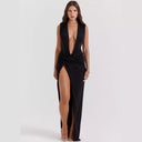 Chic Maxi Dress with Deep V-Neck and Draped Design